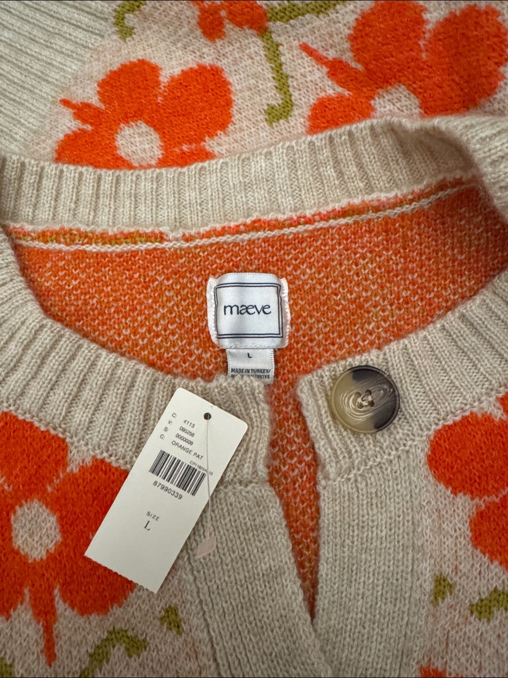 Anthropologie Cream Cardigan with Orange Floral Pattern - Picture 10 of 16